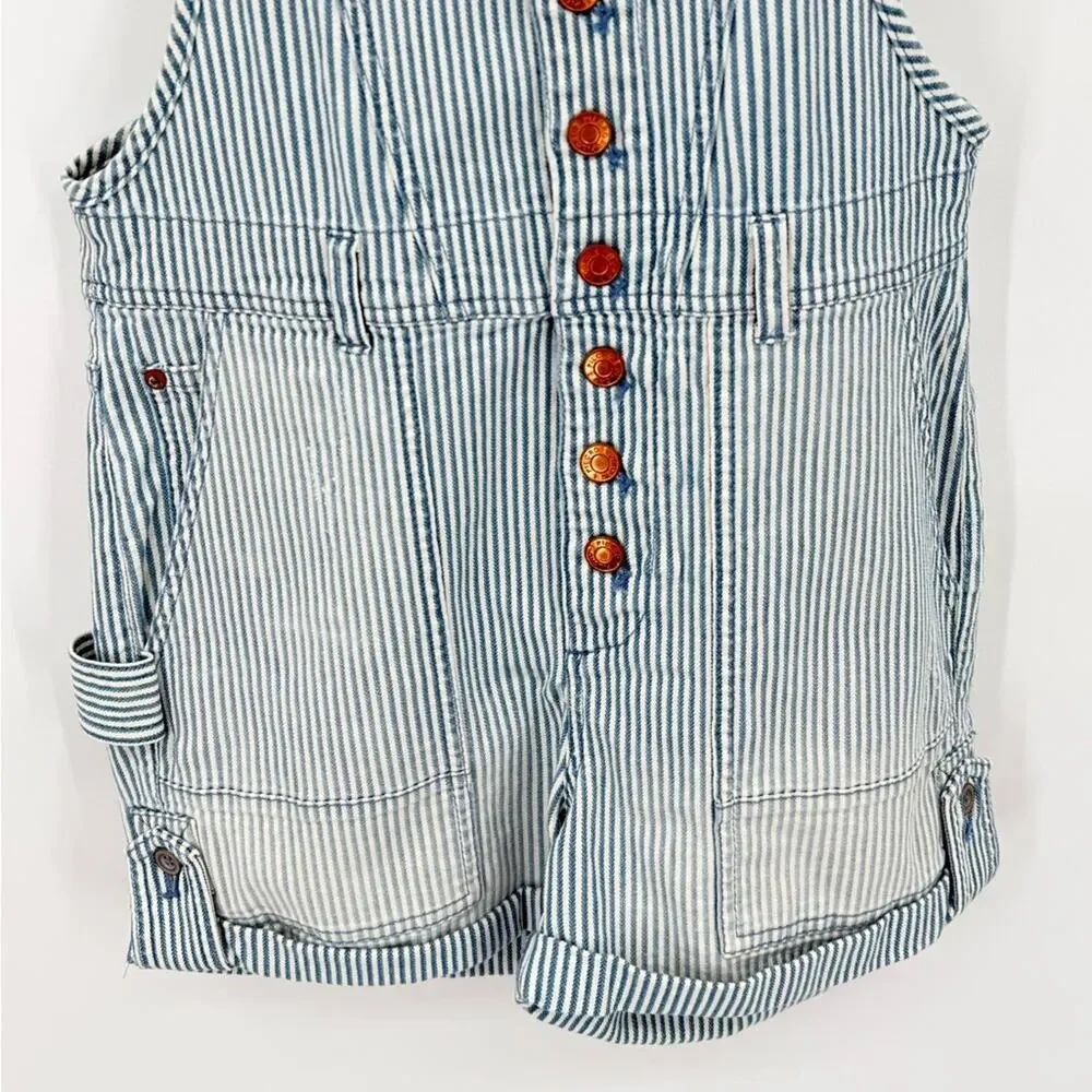 Anthropologie Pilcro Railroad Denim Stripes Overalls Romper Shortall Shorts 27 - Picture 6 of 12